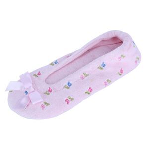 CTM Women's Floral Embroidered Terry Ballerina Slipper House Shoe